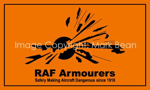 RAF Armourers Flag with Orange background with black text and logo