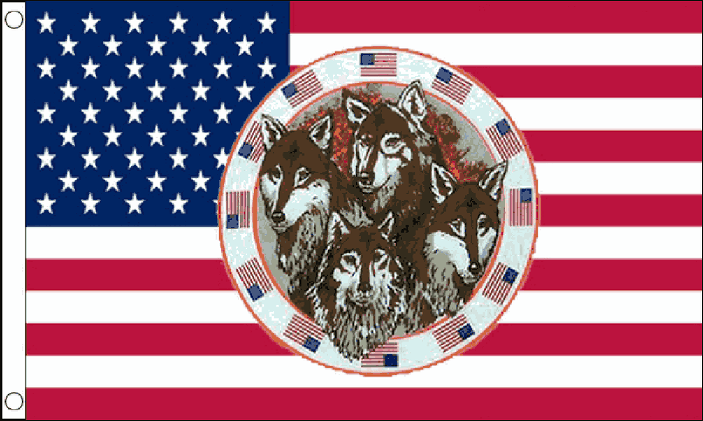 USA 4 Wolves Flag (Medium)