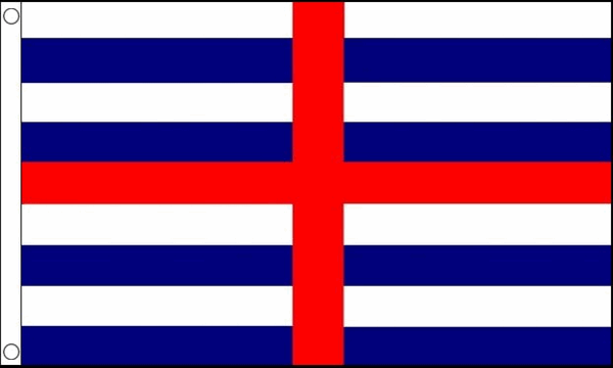 blue and white striped flag