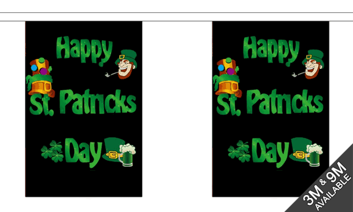 10 flag bunting 3 metre long black Happy St Patricks Day Ireland 