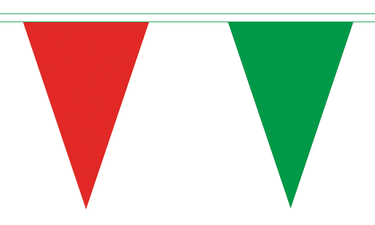 Red and Green Triangle Flag Bunting 54 flags on this 20 metre Long Bunting 